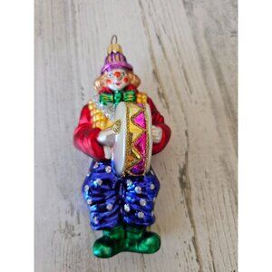 Poland glass clown band drum ornament glitter Xmas tree green purple blue